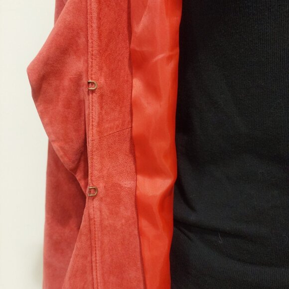 💋STUNNING BOHO CHIC💋Vintage Genuine Suede Ruffled Trench Coat in Rose Red - Picture 9 of 11